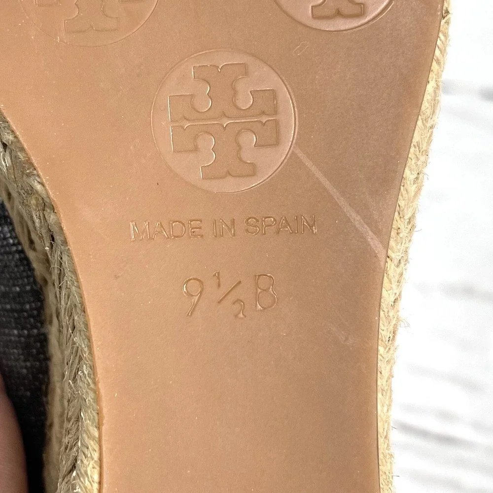 Tory Burch Filipa Shoes Women's 9.5B Pewter Espadrilles Peep Toe Wedges